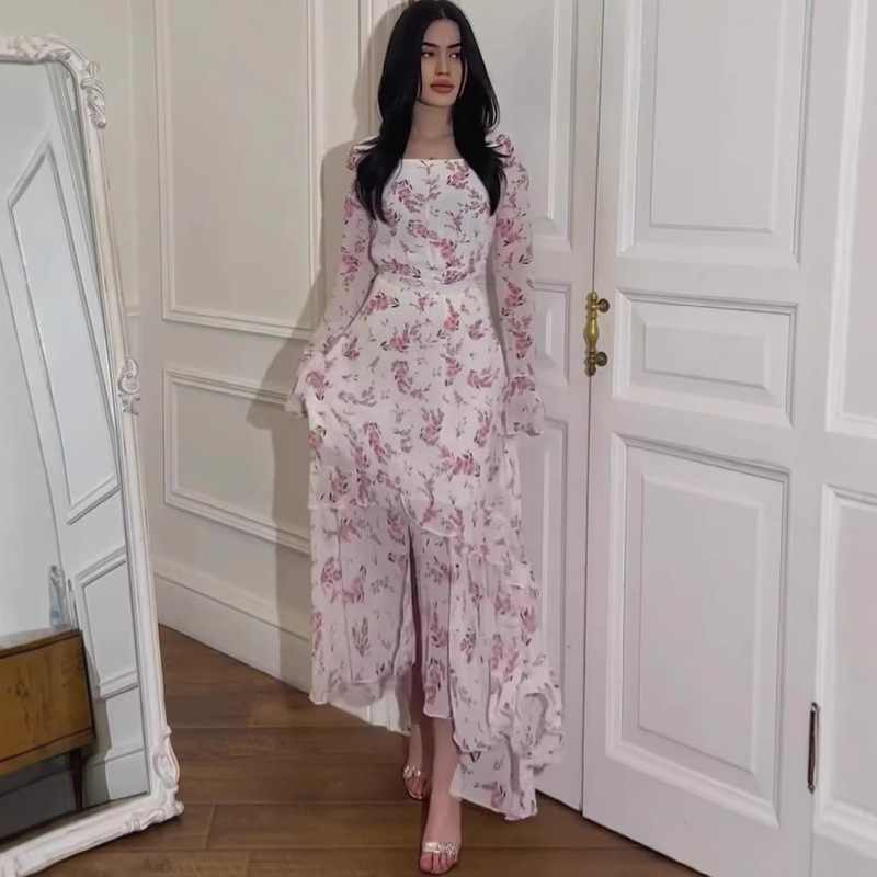 Summer Irregular Dress Amazon Long Style European and American Chiffon Ruffle Sleeves 2026 Floral Cross-Border Patchwork Summer Irregular Dress Amazon Long Style European and American Chiffon Ruffle Sleeves 2026 Floral Cross-Border Patchwork
