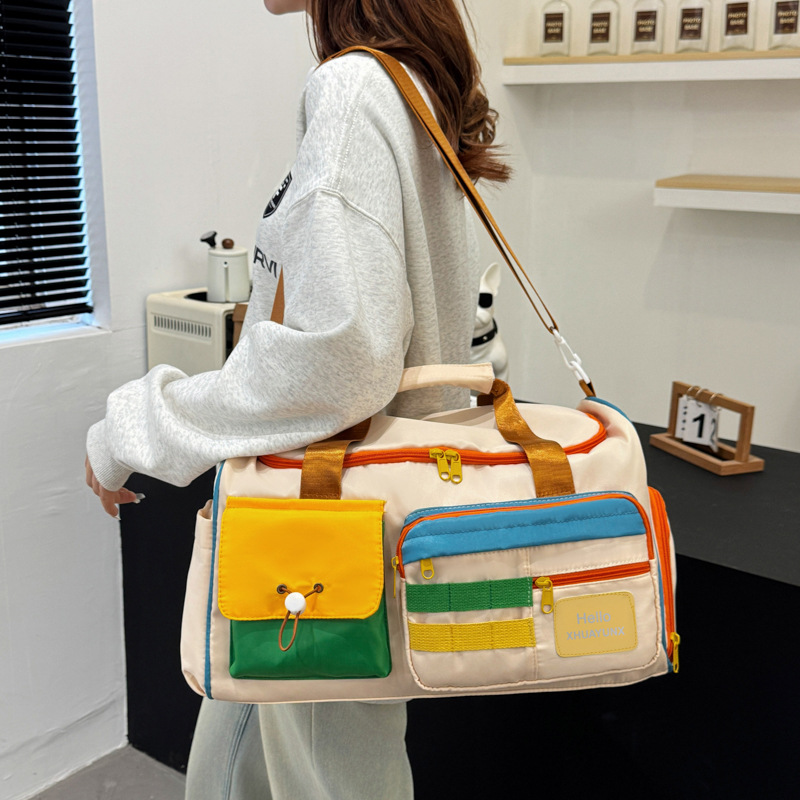 Bolsa de viaje de corta distancia de color en contraste, bolsa de gimnasio de separación seca y húmeda, bolsa de equipaje de mano de gran capacidad, bolsa de embarque, maleta trolley