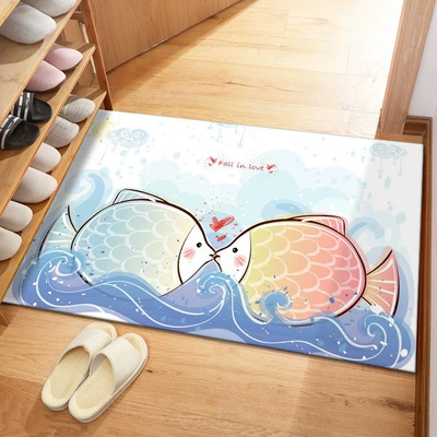 Avtomobil döşəmə paspasları — Absorbent Carpet, Entryway Foot - crystal-velvet-cartoon-entrance-door-mat-kiss-fish-4060cm