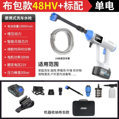 Household rechargeable high-pressure water spray gun for cross-border wireless car washing machine Lithium battery car washing water gun Car Wash (High pressure car wash water gun) - 8109-high-pressure-water-gun-blue-and-white-10-electric-48hv-brush