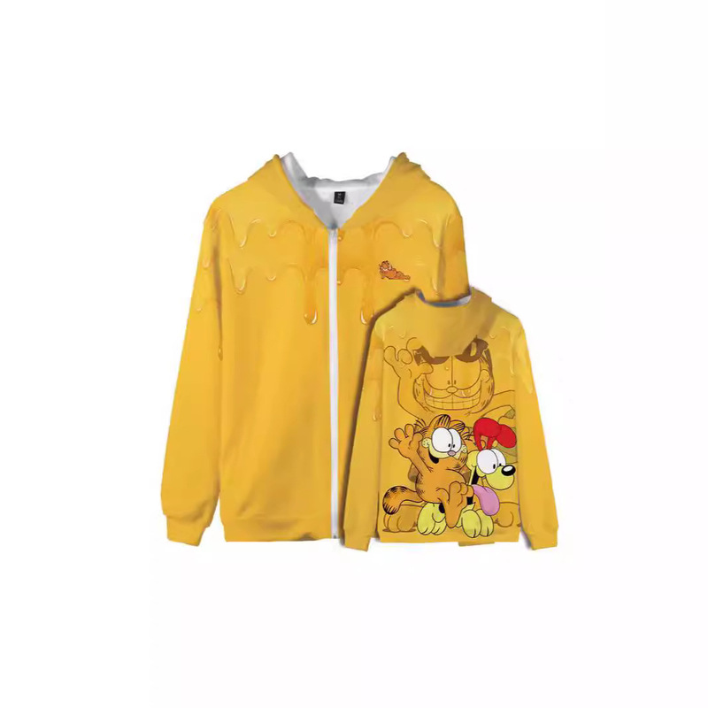 2024 cross-border new cartoon Garfield 3D digital printing casual hooded zipper vests a generation of hair
