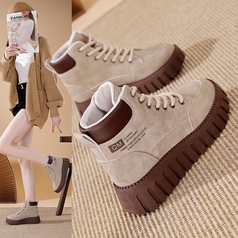 Thick-Soled Martin Boots for Women, 2026 Autumn New Mid-Top Hiking Boots, Lace-Up, Height-Increasing, Casual Street Style Cy228-1 Thick-Soled Martin Boots for Women, 2026 Autumn New Mid-Top Hiking Boots, Lace-Up, Height-Increasing, Casual Street Style Cy228-1