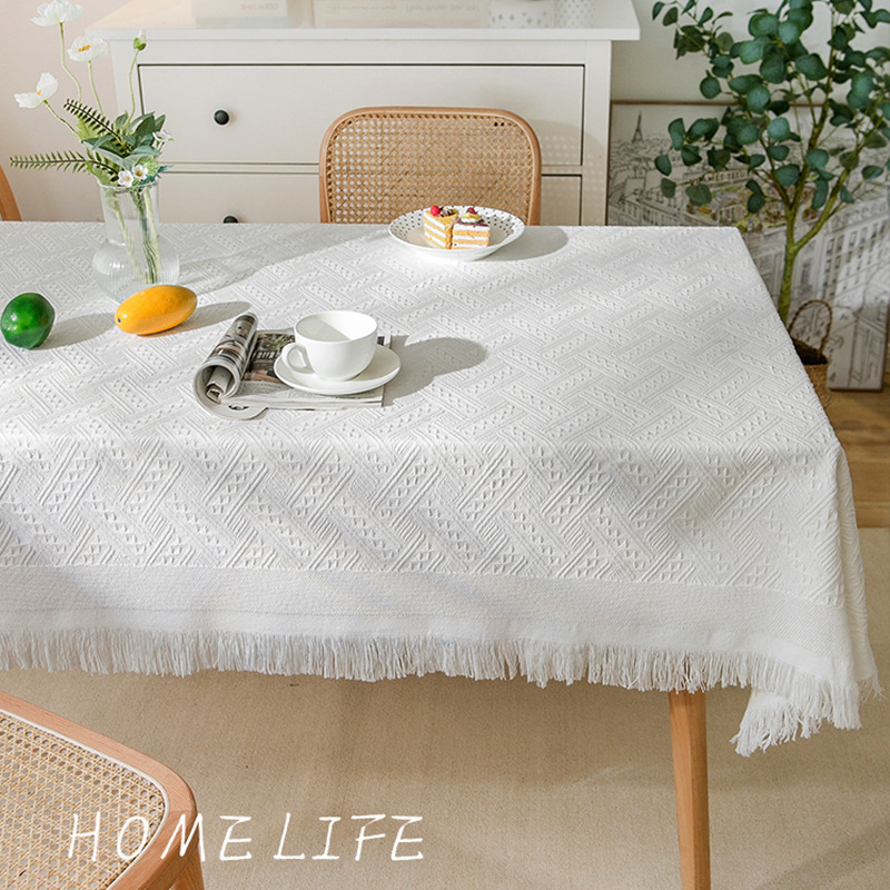 Scandinavian Tablecloth Cotton Yarn High-End Tablecloth Coffee Table Cloth Tassel Wear-Resistant Tablecloth Dust-Proof Waffle Tablecloth Round Tablecloth