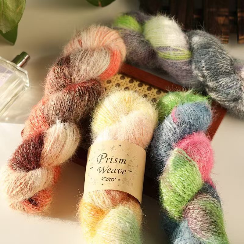 新品手染雪宝混纺长绒毛线帽子围巾衣服手编材料包长毛彩线团