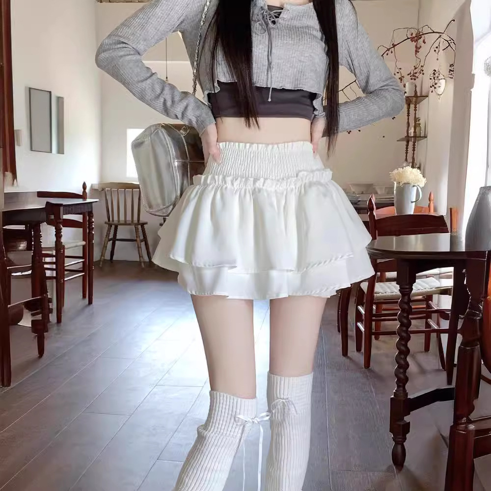 Ballet-style tulle cake skirt for women, spring style, elastic waist, A-line, tulip-shaped short skirt, pleated skirt with a unique design.