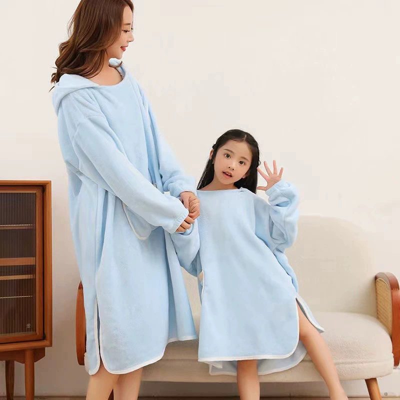 2024 новый стиль с капюшоном можно носить юбку для ванной с длинными рукавами толстый халат для взрослых банное полотенце впитывающий халат плащ для взрослых