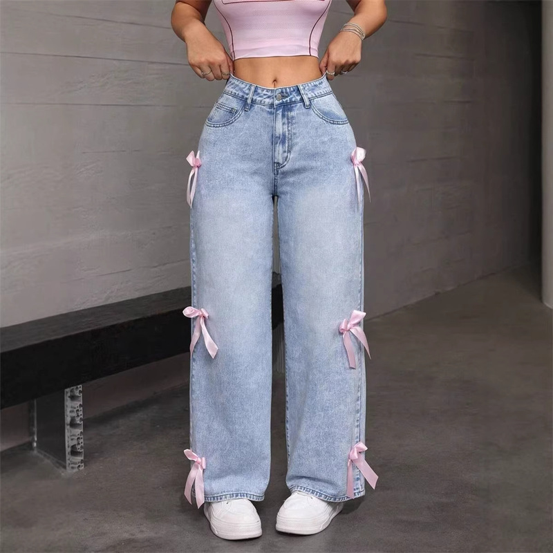 2025 New Cross-Border Wide-Leg Pants with Tassels, Washed Tie-Dye, Ripped High-Waisted Jeans, Straight-Leg Long Pants for Women, Mid-Waist 2025 New Cross-Border Wide-Leg Pants with Tassels, Washed Tie-Dye, Ripped High-Waisted Jeans, Straight-Leg Long Pants for Women, Mid-Waist