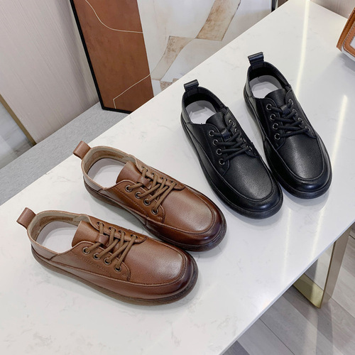 Beef tendon sole genuine leather spring new mother's shoes women's lace-up shoes soft and versatile black work shoes pure leather women's shoes