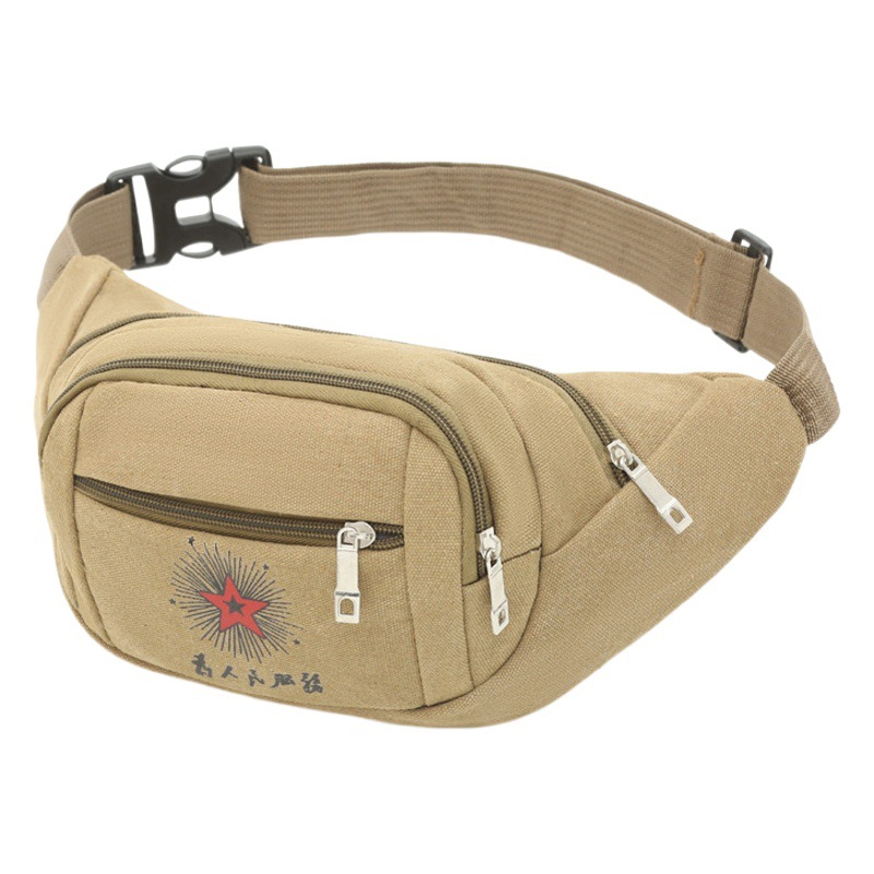 New men's and women's canvas waist bag business money collection large capacity bag sports multi-functional messenger bag casual mobile phone chest bag