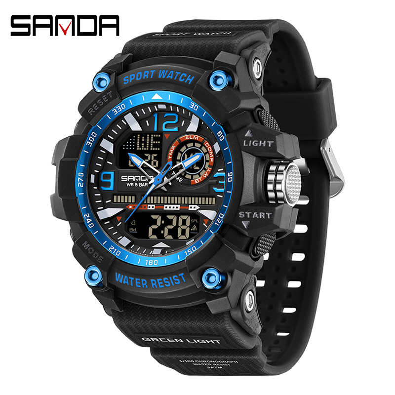 Reloj electrónico Sanda Reloj deportivo multifuncional de moda juvenil SANDA Reloj despertador impermeable Reloj para estudiantes 3367
