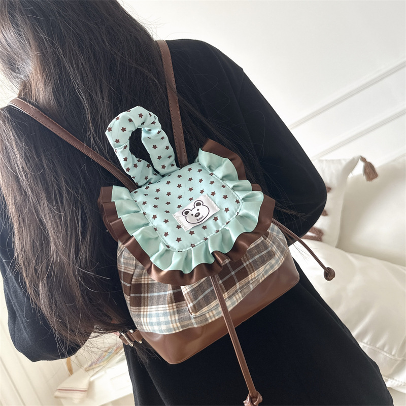 韩系蕾丝迷你双肩包包女2025新款洋气小女孩亲子拼色凹造型小背包|undefined