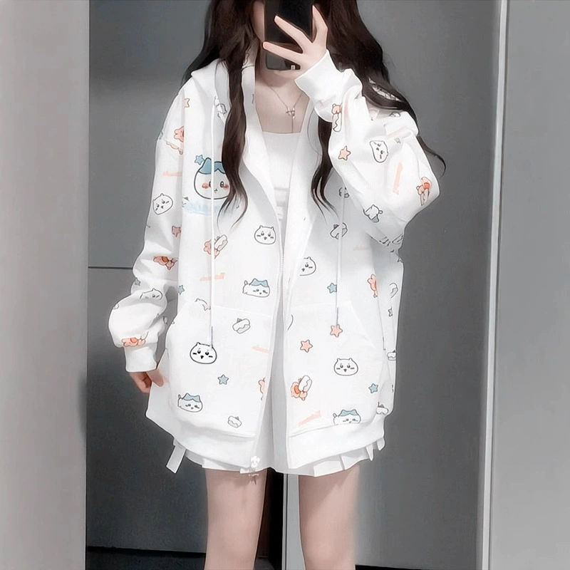 Милая сладкая девушка мультфильм с капюшоном свитер женская осень-зима новая свободная нишева дизайн модный дикий кардиган куртка