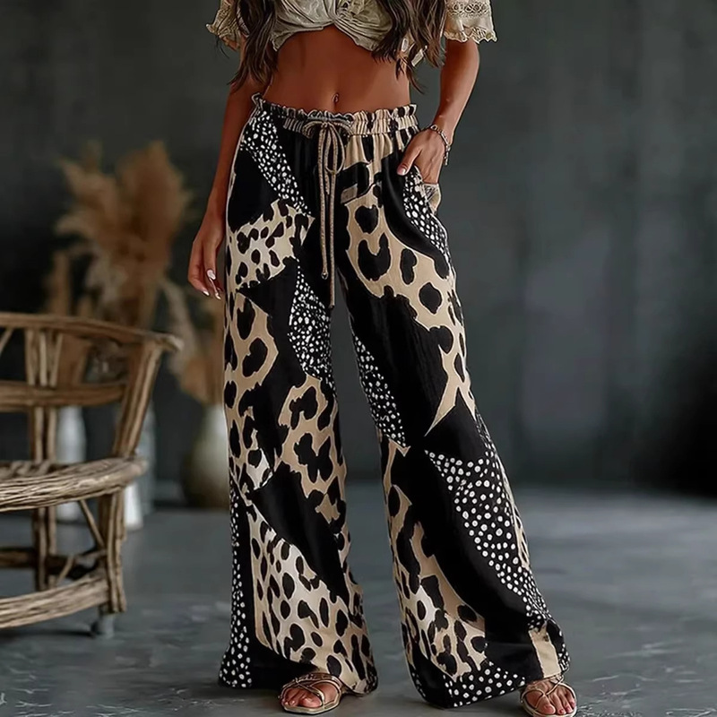 Amazon European and American Cross-Border New Women's Leopard Print 3D Printed Wide-Leg Loose Casual Sweatpants