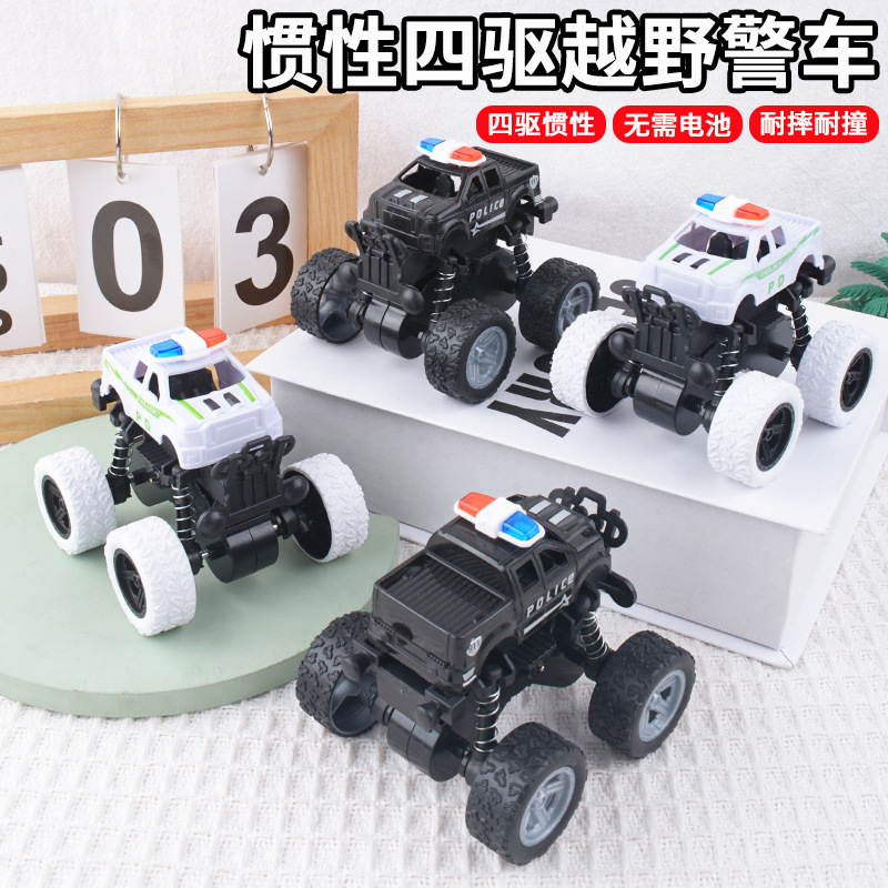 惯性四驱越野警车模型耐摔玩具车儿童男孩酷炫小汽车地摊玩具批发