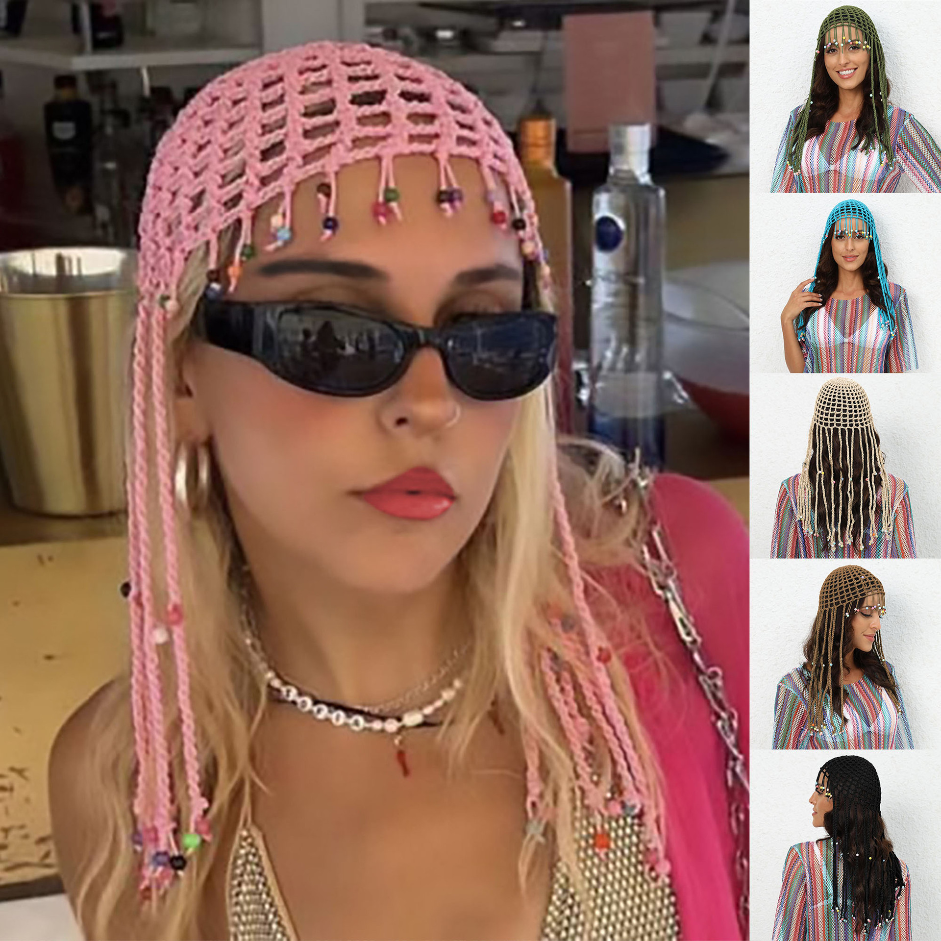 Mujeres Moda Color Sólido Con Cuentas Trenza Sin Alero Sombrero De Beanie display picture 1