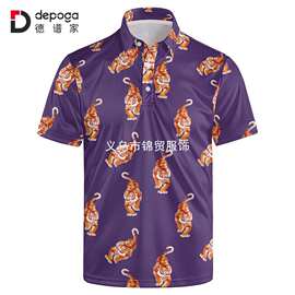跨境专供外贸polo衫男士短袖180g重磅3D老虎热升华印花上衣亚马逊