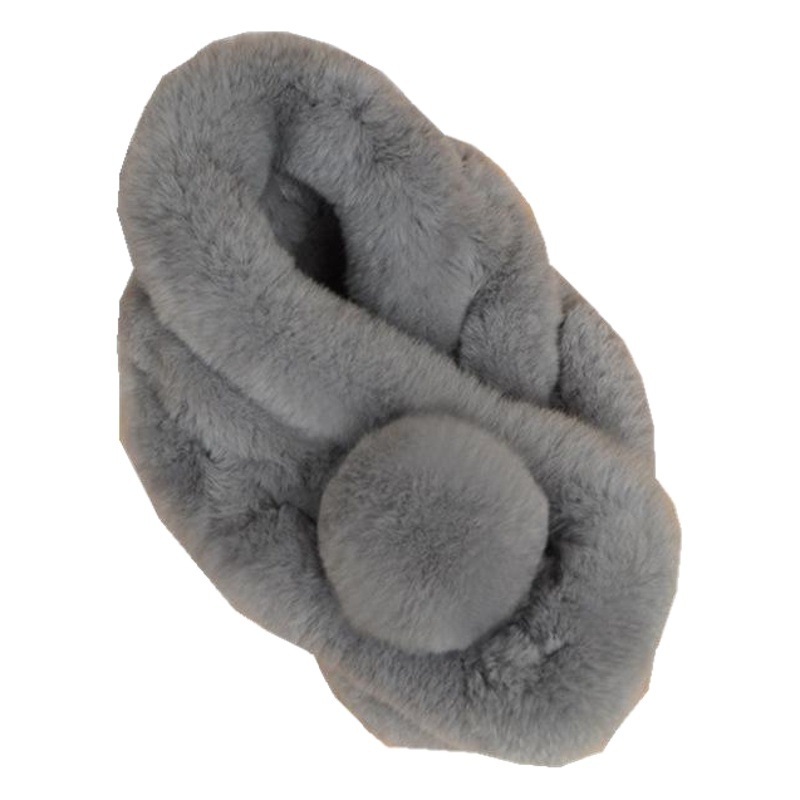Korean Style Autumn and Winter Rabbit Fur Scarf Women's Thickened Warm Rex Rabbit Fur Three-Tube Scarf Cross Real Fur Shawl