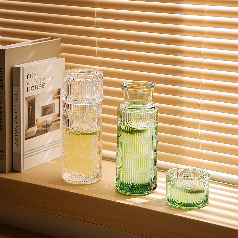 Europa retro vertical de gran capacidad de vidrio fría tetera de agua fría casera taza de jugo de frutas una taza set