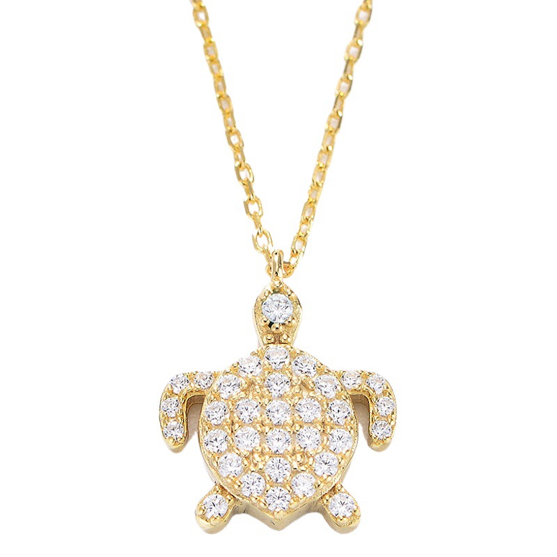 Collar de tortuga de las mujeres personalizado de todo partido europeo y americano ins estilo S925 plata esterlina micro incrustaciones de circón pequeño animal clavícula cadena collar