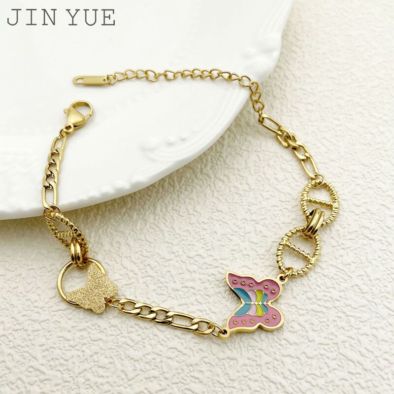 INS style New Frosted butterfly fashion bracelet niche high sense sports style colorful dripping oil titanium steel bracelet for women