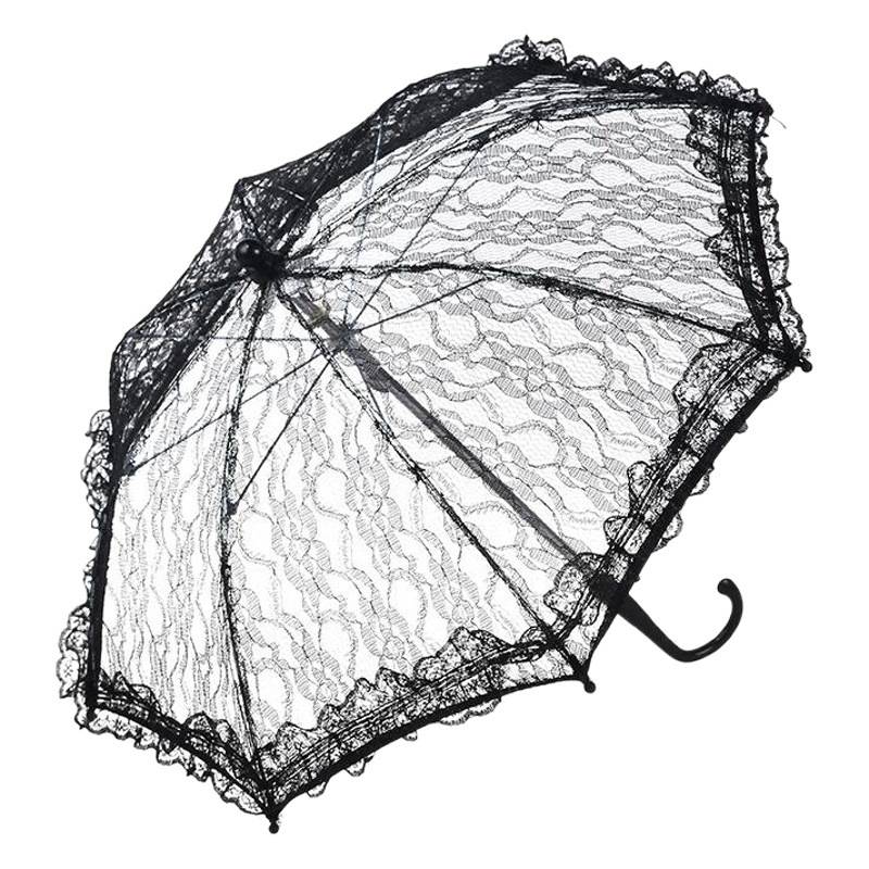 European and American White Wedding Flower Girl Decorative Umbrella Small Lace Umbrella Wedding Stainless Steel Long Handle Umbrella Wedding Supplies Wholesale