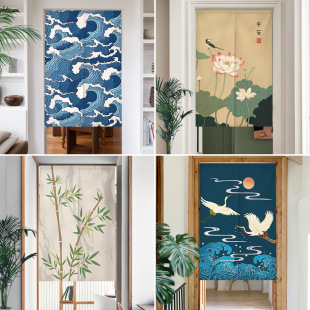 Chinese classical style door curtain festive atmosphere cloth curtain kitchen bedroom partition curtain bathroom household half curtain punch-free
