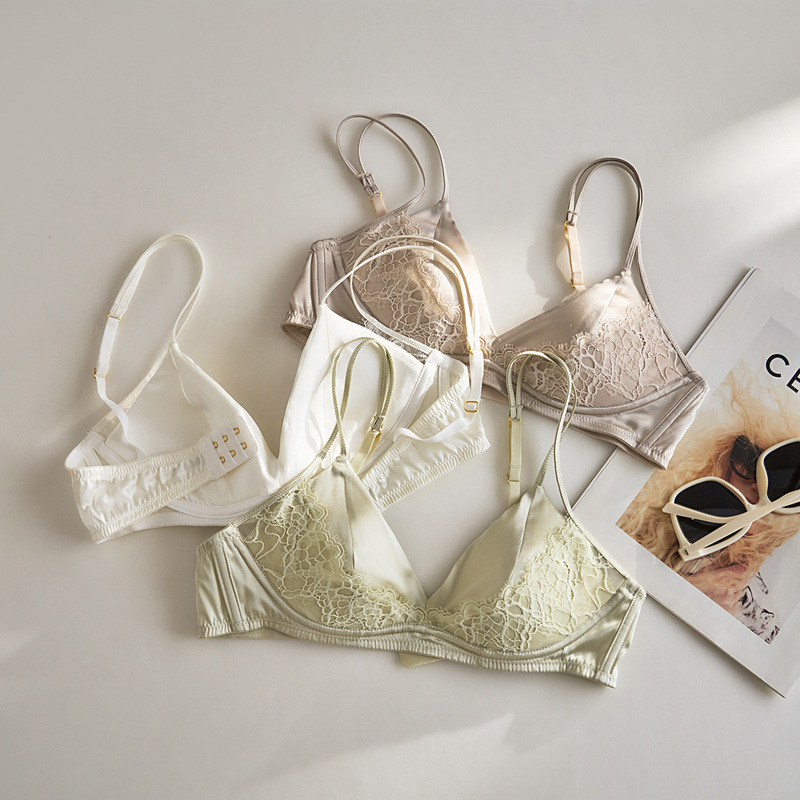 26 Styles of Spring Double-Strap French Triangle Cup Silk Wireless Bra Mulberry Silk Thin Cup Lace Lingerie Women's Bra