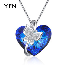 欧美时尚气质奥地利水晶心形吊坠s925银首饰蝴蝶项链货源厂家直销