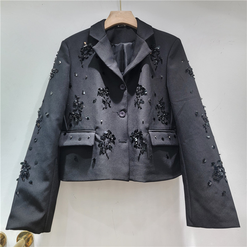 2026 Spring New Heavy Beading Embroidery Black Short Blazer Jacket for Women Loose Versatile Jacket Top 2026 Spring New Heavy Beading Embroidery Black Short Blazer Jacket for Women Loose Versatile Jacket Top