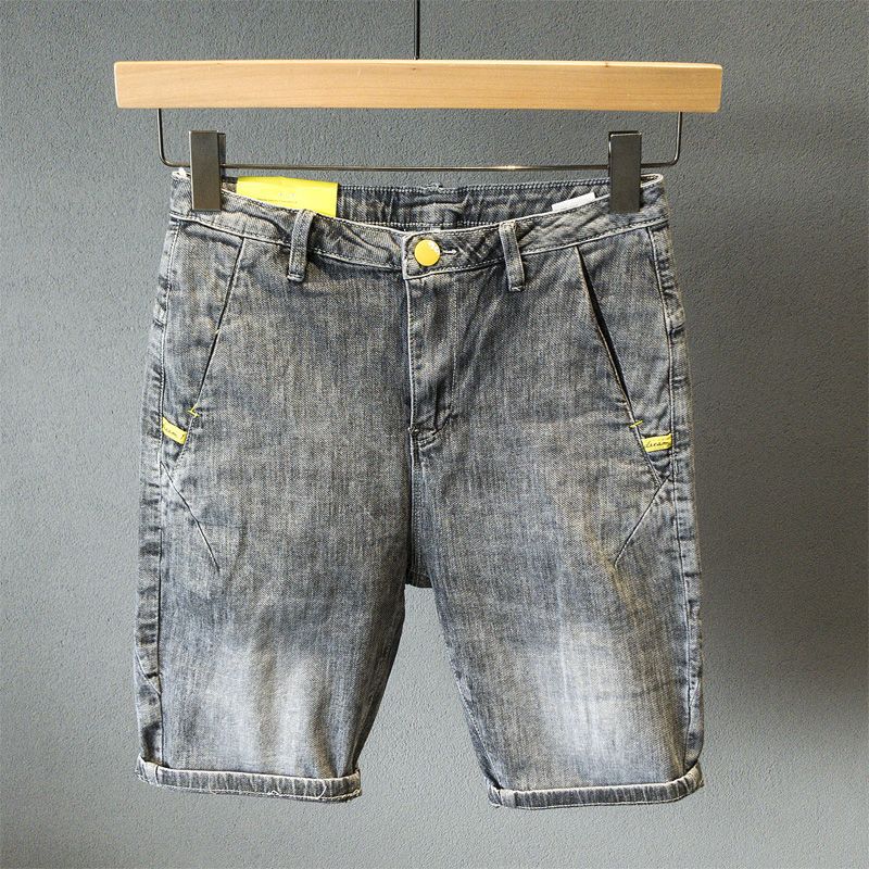 Short en jean été mince cinq quarts version coréenne ample 2024 décontracté polyvalent slim fit simple mi-pantalon tendance homme_voghion.com