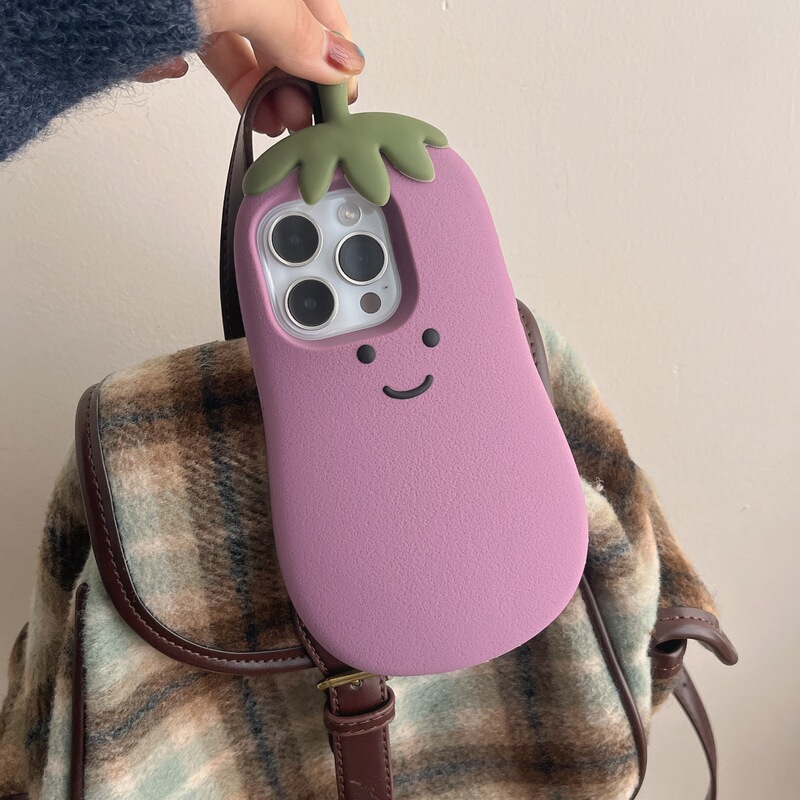 Cartoon Cute Stereo Smiley Eggplant iPhone16 Apple 15 for 13/14Pro Max Phone Case Set 11