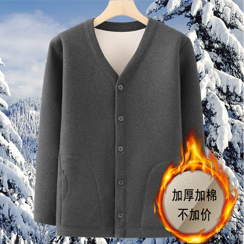 Зимняя одежда для пап среднего и пожилого возраста на хлопковой подкладке Мужская утепленная теплая маленькая стеганая куртка на флисовой подкладке Внутренняя одежда Пальто Зимняя одежда дедушки Верхняя одежда Взрыв