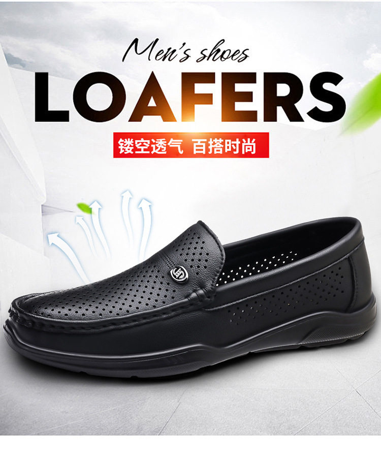 Giày lười nam da bò khoét lỗ mũi vuông đế bằng, kiểu giày lái xe thoải mái — Màu trắng, màu đen chi tiết 3