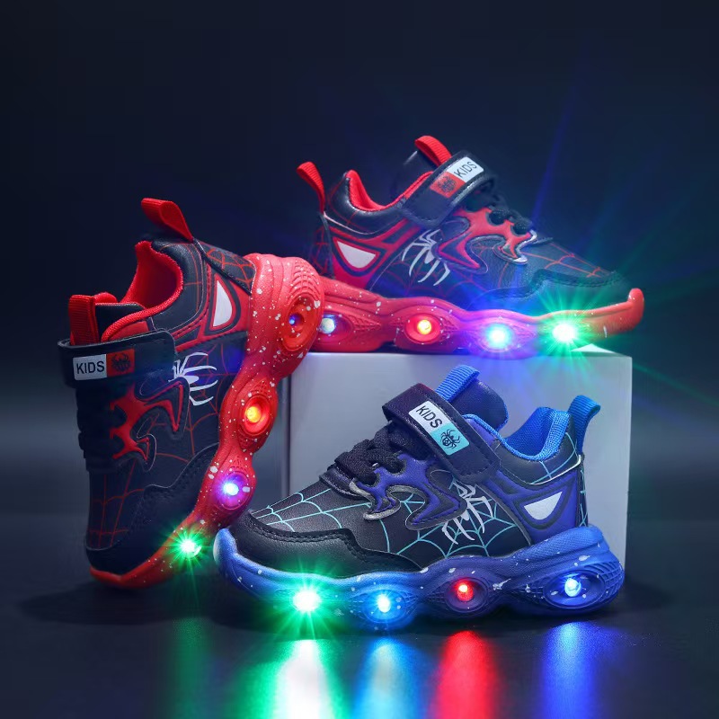 Spider-Man Themed Kidsren's Luminous Sneakers Black Red/Black Blue Cool Flashing Fashion Casual Shoes for Boys and Girls