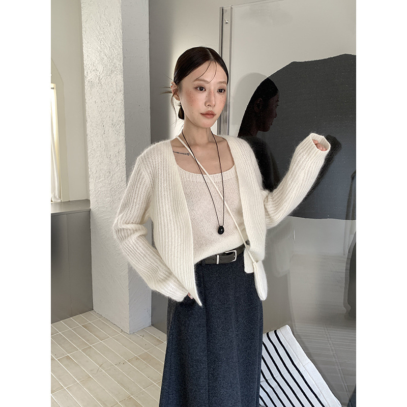 MMC时尚套装女秋冬新款高级感马海毛羊毛毛衣外套+内搭背心两件套|undefined