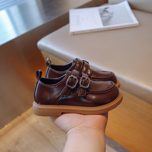 Children's British style leather shoes 2024 spring and autumn new style boys' black soft-soled casual shoes girls' princess shoes wholesale