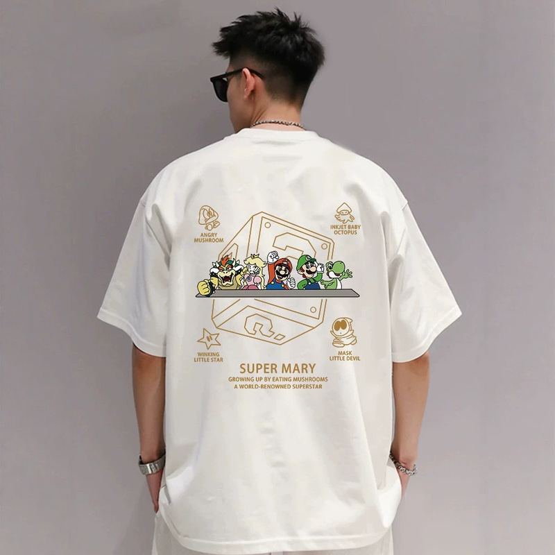 Stylish cartoon print men's short-sleeve cotton t-shirt, new summer trendy loose-fitting versatile top Stylish cartoon print men's short-sleeve cotton t-shirt, new summer trendy loose-fitting versatile top