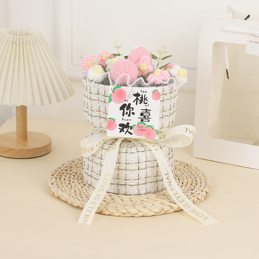 Día de la Madre Clavel de incienso pequeño tejido de flores de punto ramo de lana para esposa, novia, madre, regalo de cumpleaños