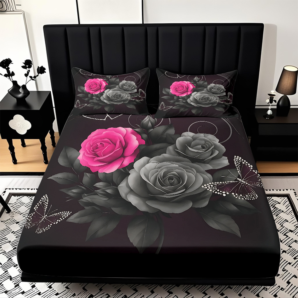 TEMU / JIT serie de flores de rosa multicolor 3D impresión digital set de cama para diseñar el fabricante de la fuente