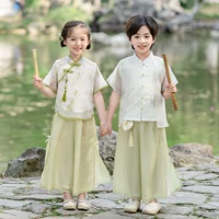 Детская одежда Hanfu мужской и женский детский набор с короткими рукавами новый мальчик лето китайский костюм сестра сестра ретро девушка