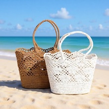 出口手工钩编包镂空单肩包 手工编织包包手提篮托特包加工