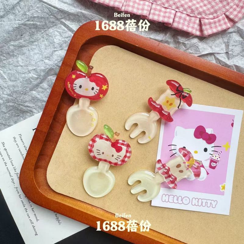 漫画リンゴkittyスプーンフォークヘアクリップ甘い少女心砕け髪カモ口クリップ前髪クリップかわいい髪飾り|undefined