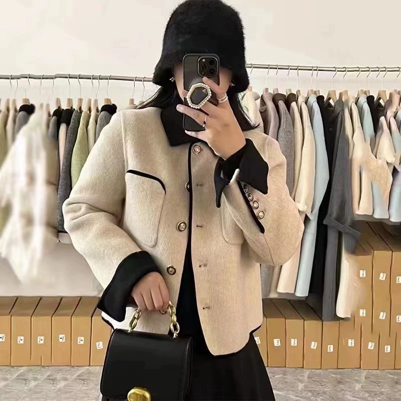 Двустороннее кашемировое пальто из шерсти в стиле Chanel для подростков, воротник‑кукла, бренд