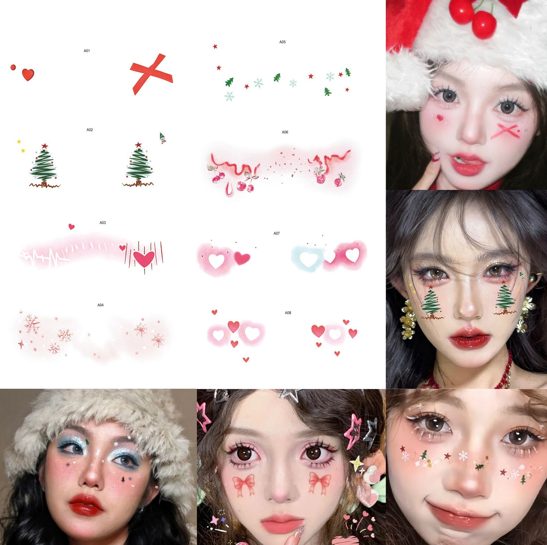 圣诞脸贴卡通可爱圣诞老人袜子水转移一次性雪花松树爱心纹身贴