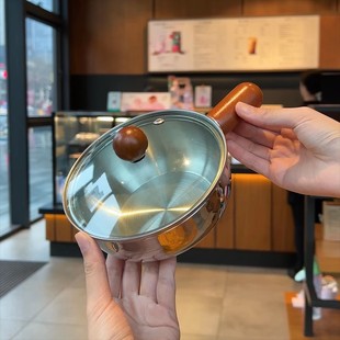 304 Stainless Steel Walnut Frying Pan Oil Splash Small Pot Kitchen Chubby Pot Uncoated Single-Serving Milk Pot Snack Pot