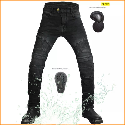 VOLERO motocicleta jeans pantalones de cintura alta para hombres pantalones de montar en motocicleta pantalones de invierno forrados de lana impermeable cálido anti-caída Pantalones