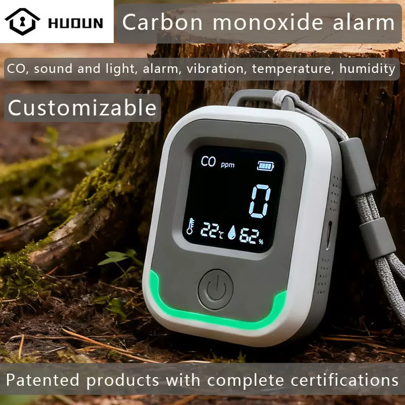 亚马逊专利款3合一氧化碳检测仪户外露营便携式CO温度湿度报警器