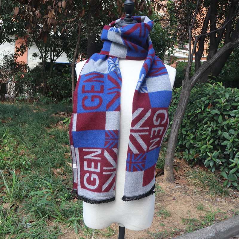Cachecol de jacquard xadrez com franjas para homem_voghion.com
