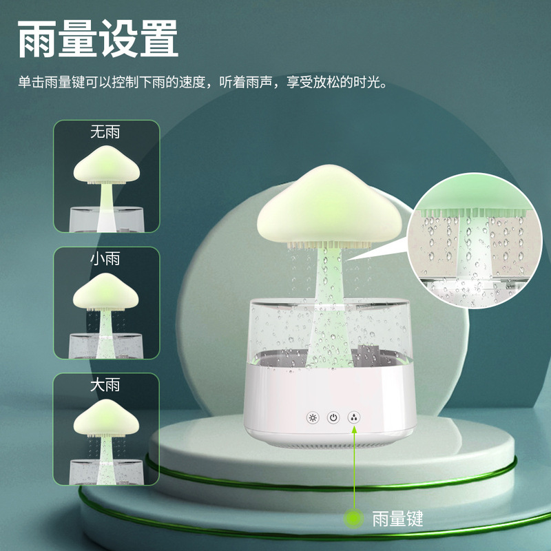 雲の加湿器の家庭用創意的な霧の量は七色の雰囲気ランプの精油の下で雨滴の木目のキノコのアロママシンです。|undefined