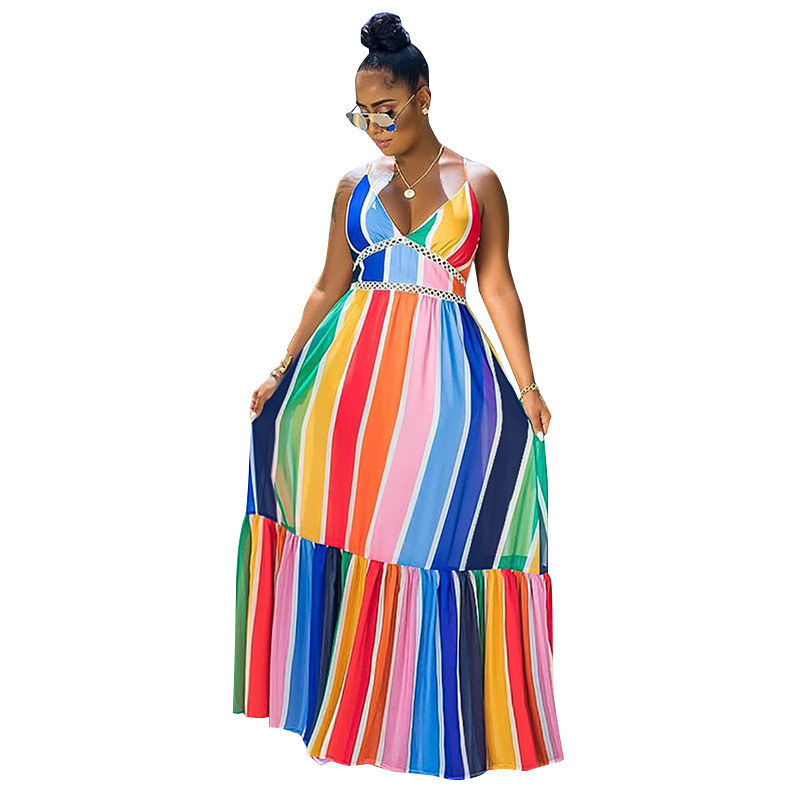 women s rainbow strip dress nihaostyles clothing wholesale NSSA71895